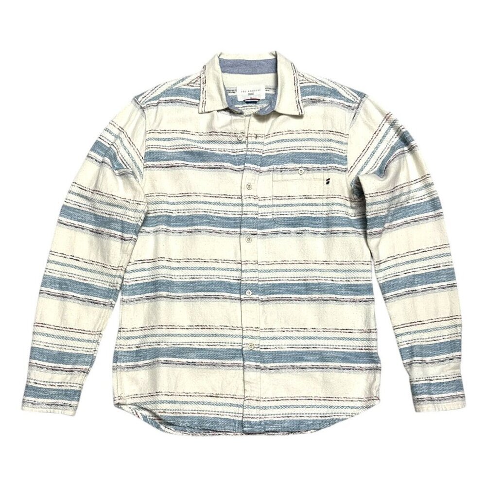 SOL ANGELES Embroidered Luxury Designer Striped Casual Button Shirt Mens Medium